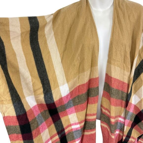 Woolrich Womens Striped Poncho Fleece Fringe Beige Pink Jacket Cardigan sz O/S - Picture 6 of 16